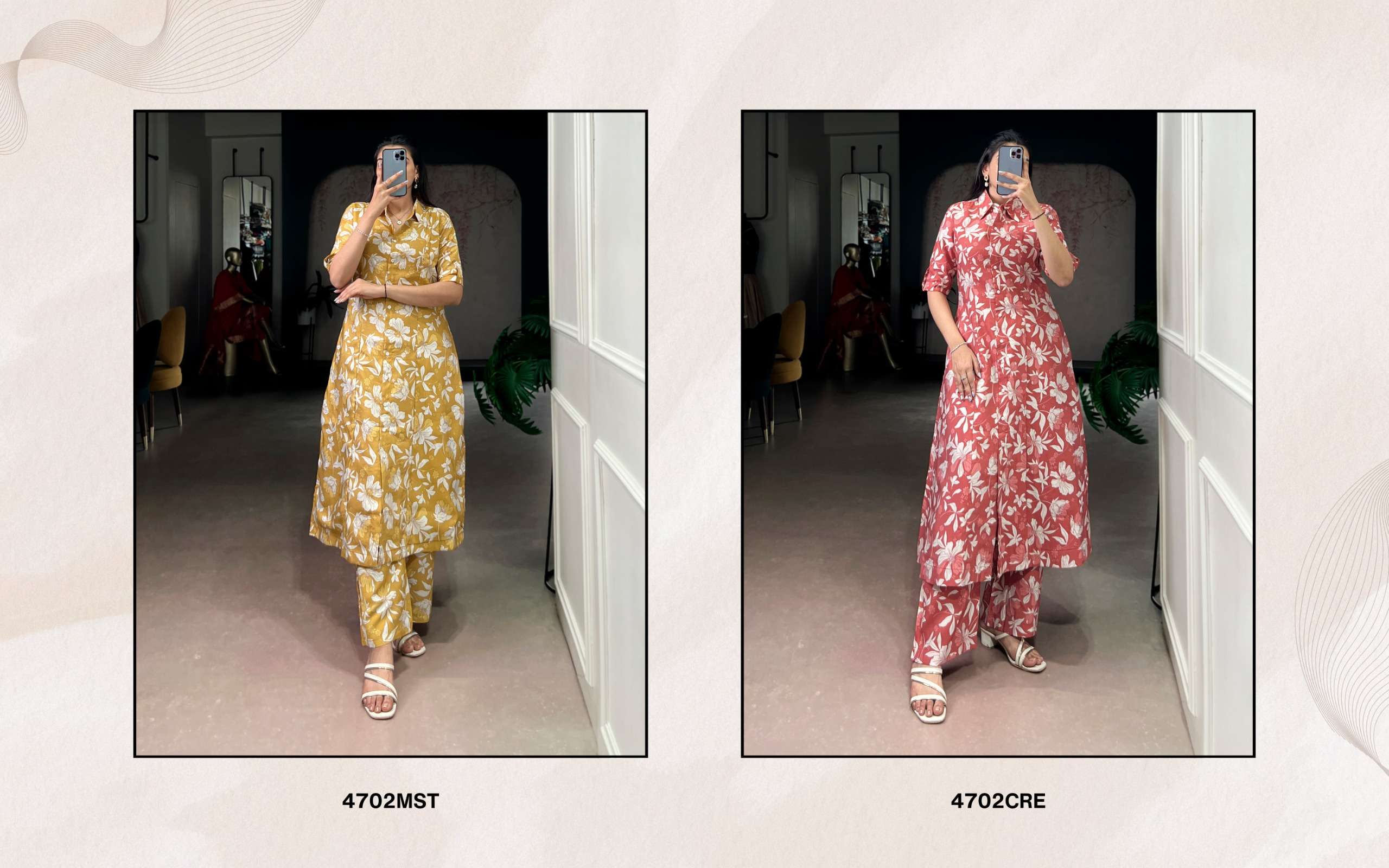  P V Chanderi fancy fabric with Floral print on kurti palazzo cord set wholesale in surat 4702